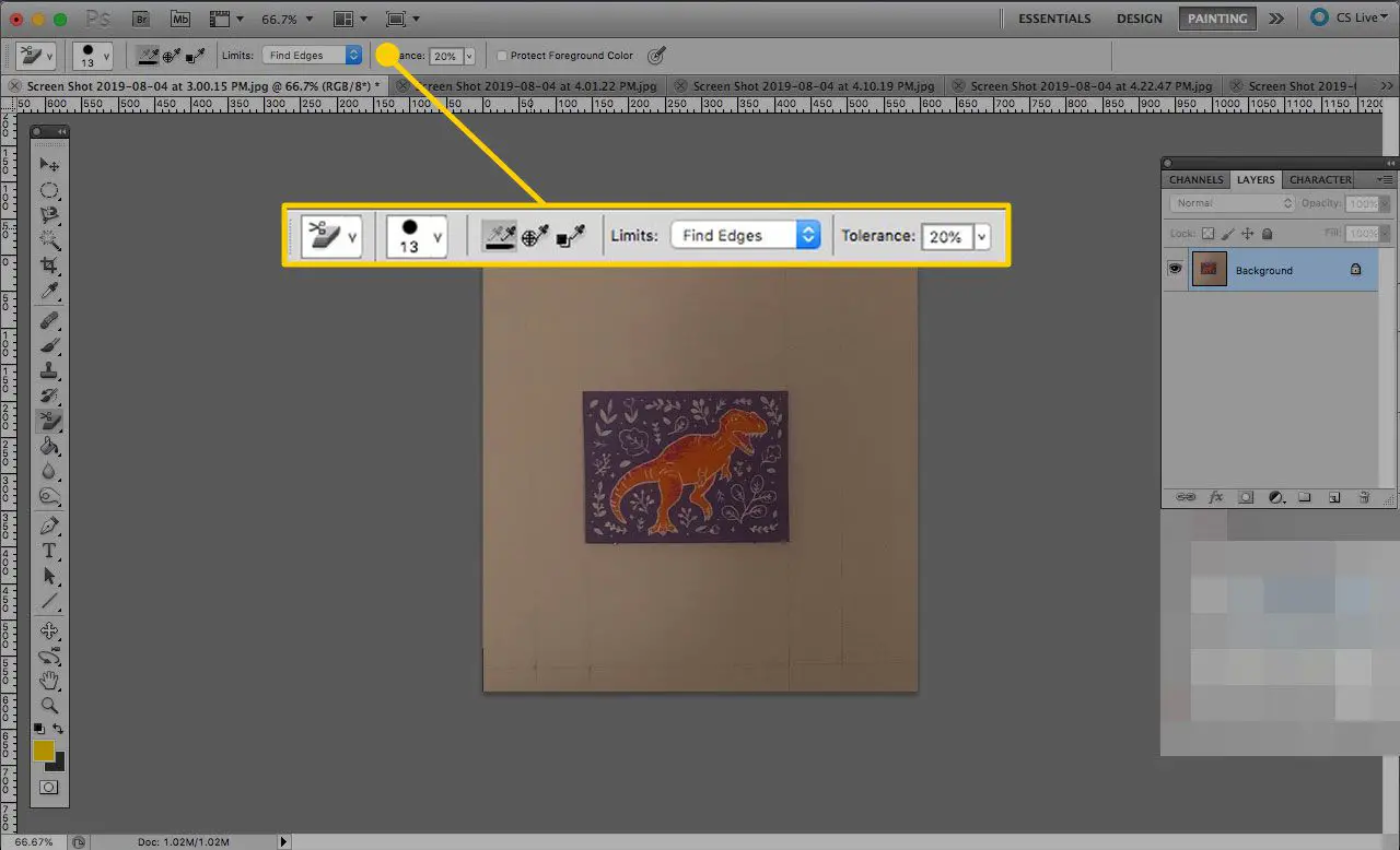 Inställningar för verktyget Background Eraser i Photoshop