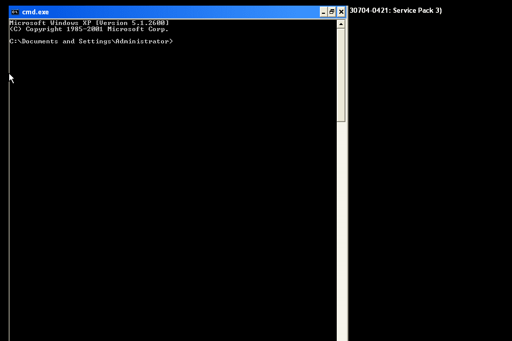Skärmdump av kommandotolken i felsäkert läge i Windows XP