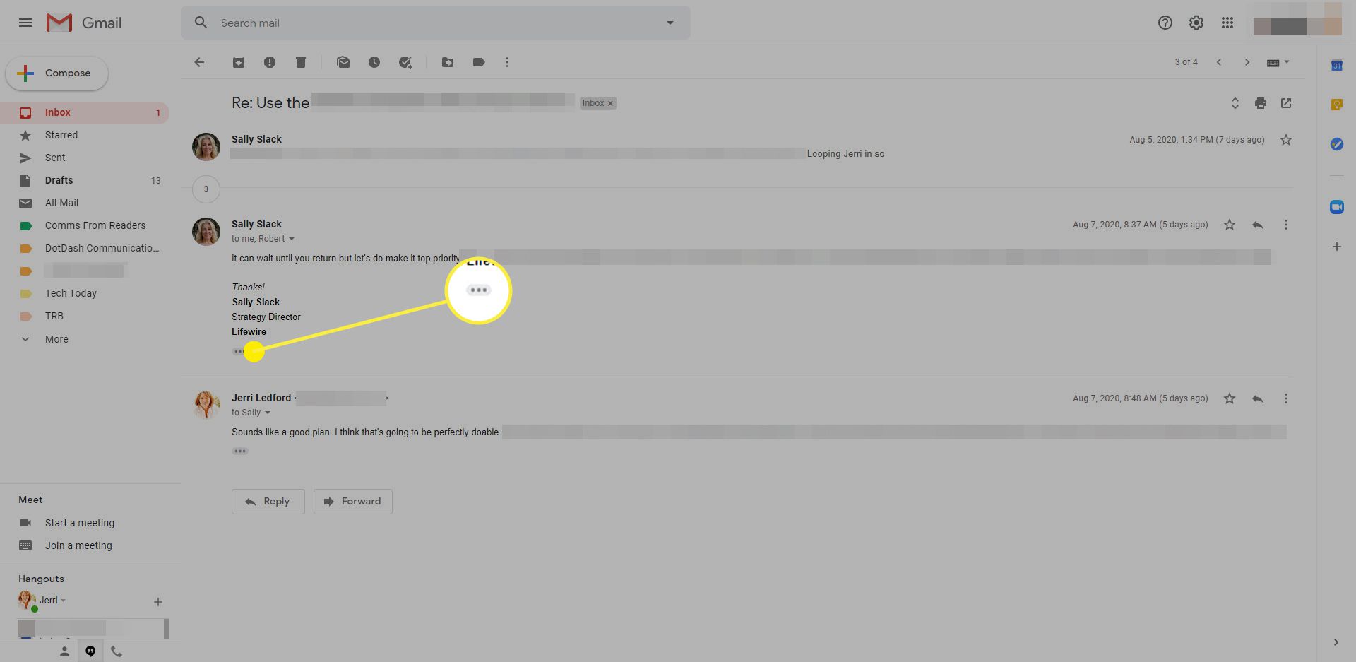 Alternativet Visa trimmat innehåll i Gmail.