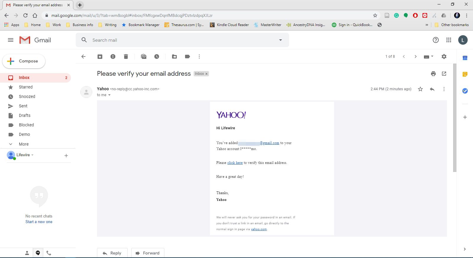 Ett exempel på e -post från Yahoo Mail.