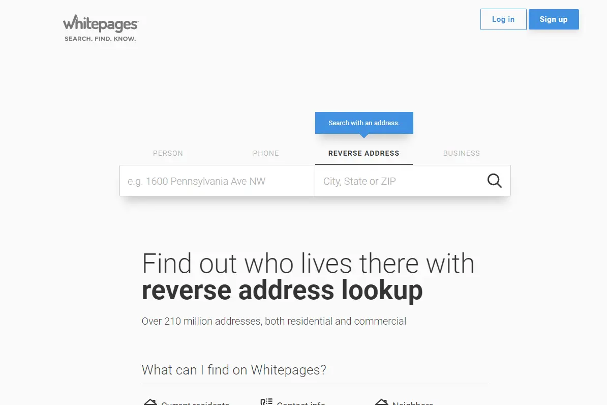 Whitepages verktyg för omvänd adressuppslagning