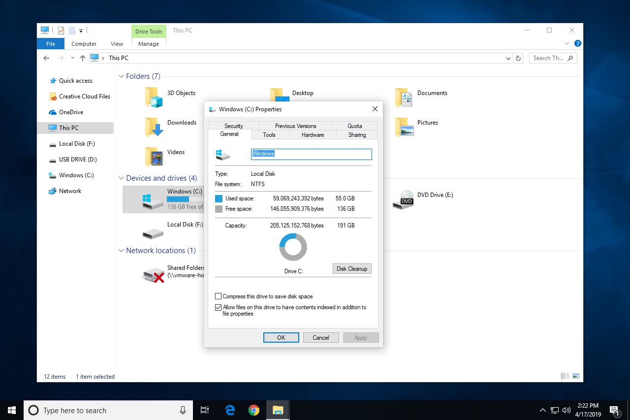 Hårddiskegenskaper i Windows 10