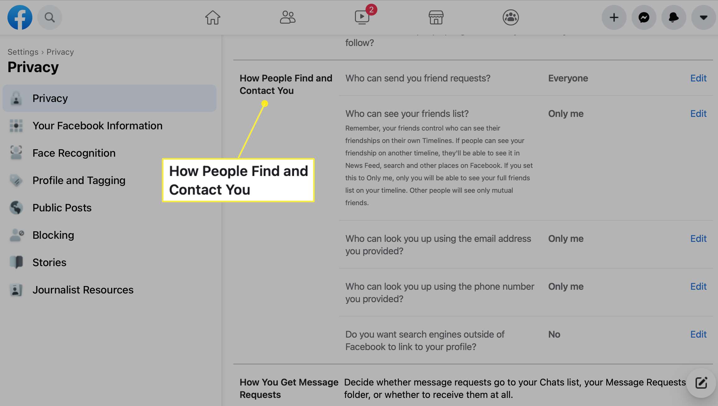 Hur människor hittar och kontaktar dig Inställningar på Facebook