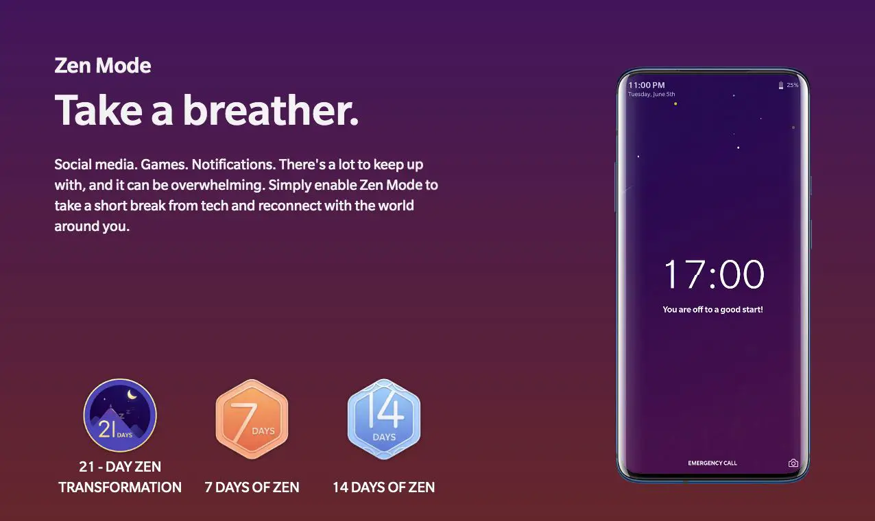 Skärmdump av Zen Mode OxygenOS -funktion