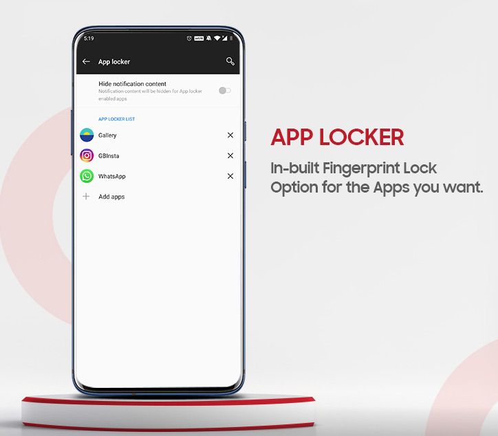 Skärmdump av App locker -funktionen i OxygenOS