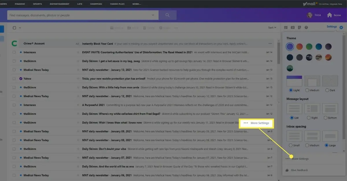 Fler inställningar i Yahoo Mail -inställningar