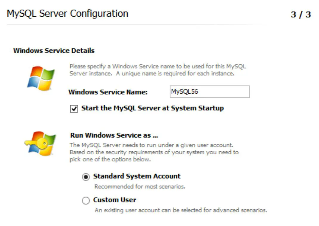 MySQL Server Configuration -skärm