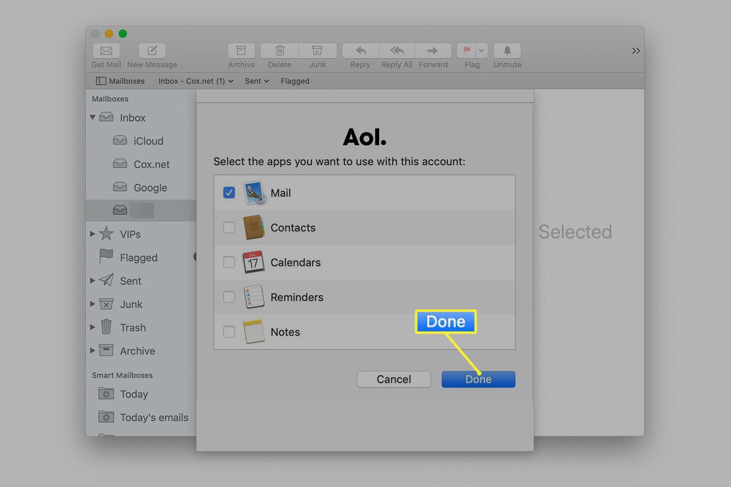 Urval av appar tillgängliga i AOL för Mac