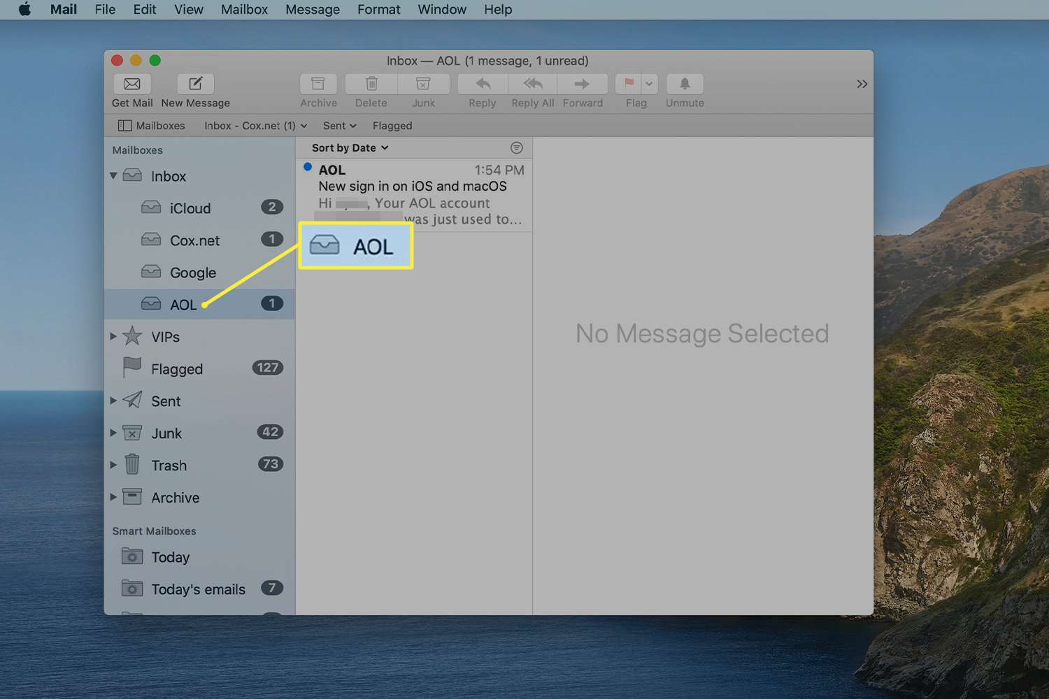 AOL -postskärm i Mac Mail