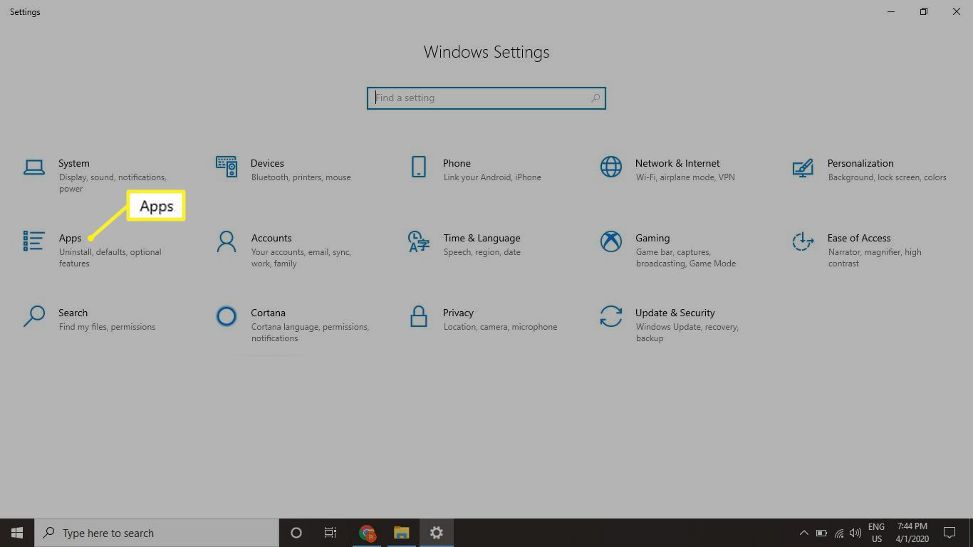 Skärmen Windows Inställningar med valda appar