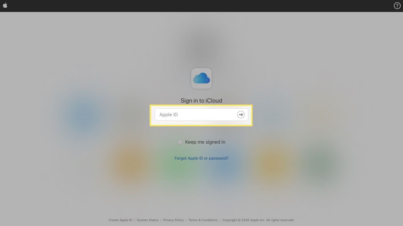Navigera till iCloud.com och ange ditt Apple -ID.  Välj pilen för att fortsätta.