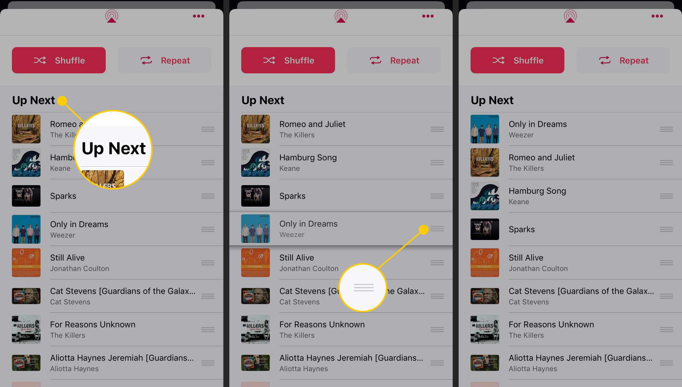 Flytta en låt i listan Upp Nästa i appen Musik på en iPhone