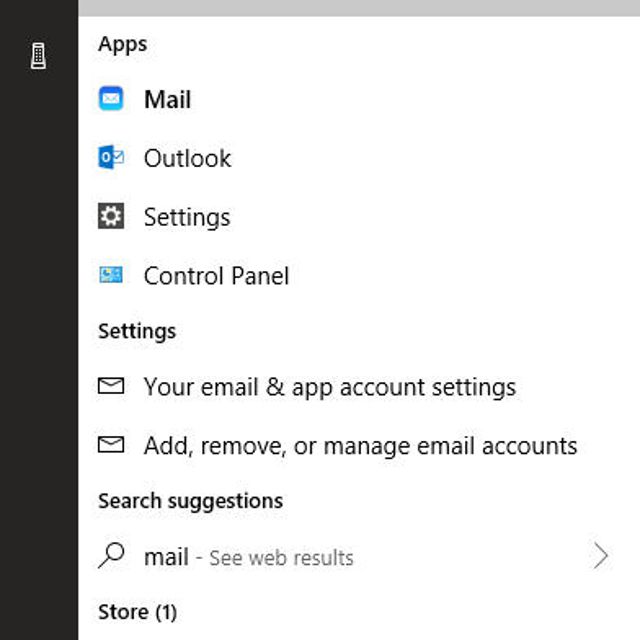 En skärmdump av sökmenyn i Windows 10