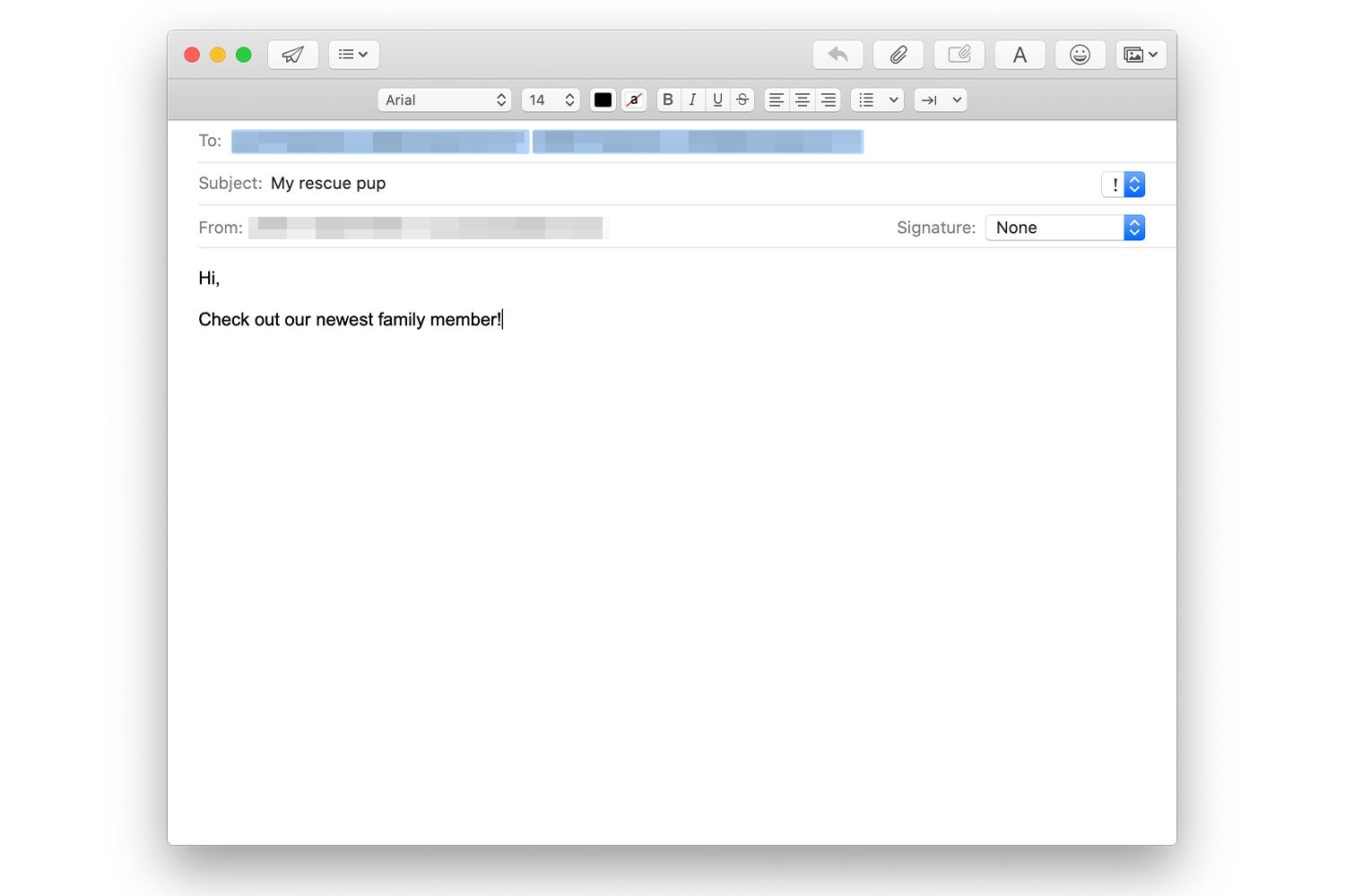 Ny meddelandeskärm i Mac Mail -programmet