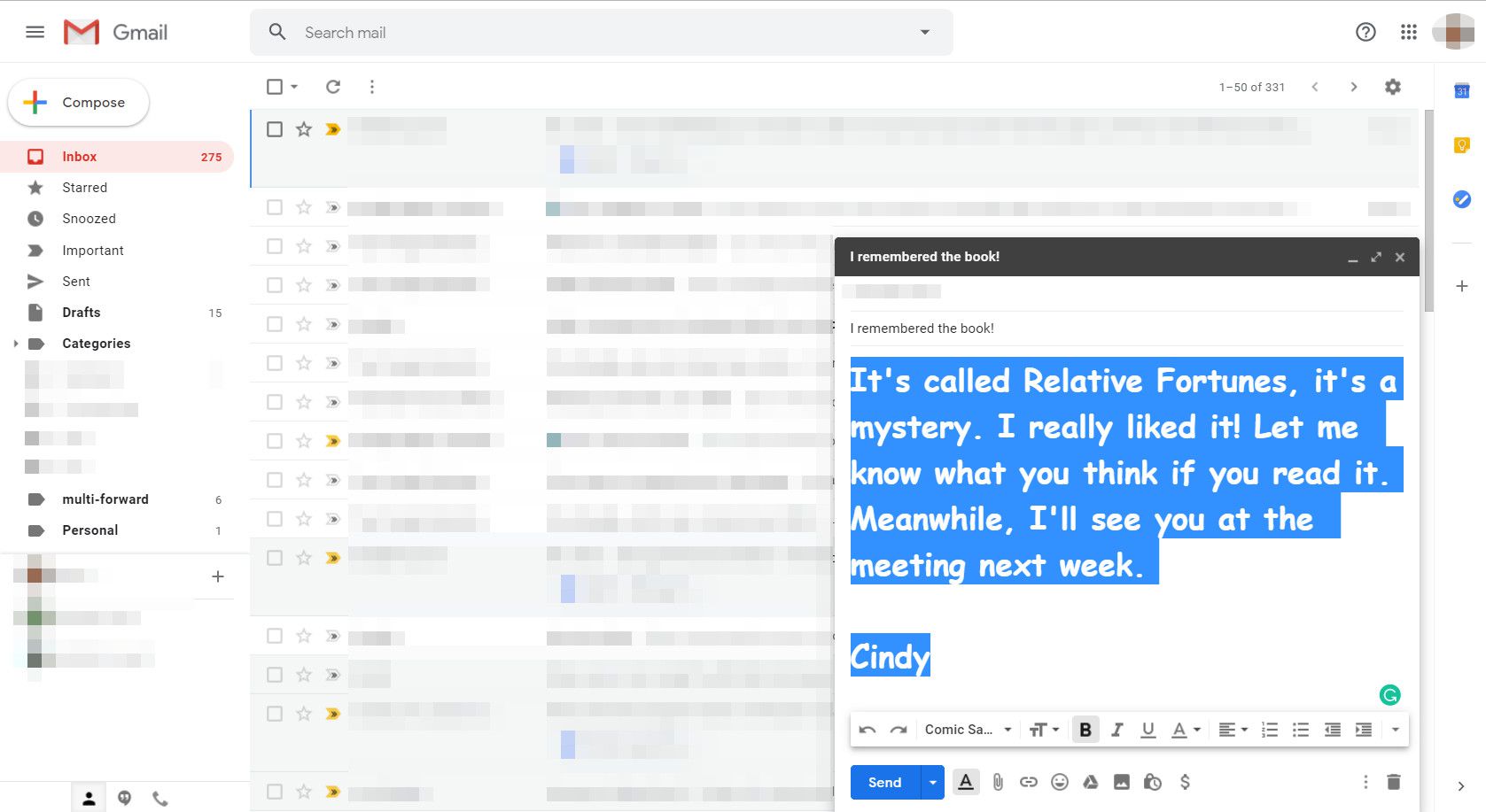 Texten har ändrats på skärmen Meddelandekomposition i Gmail
