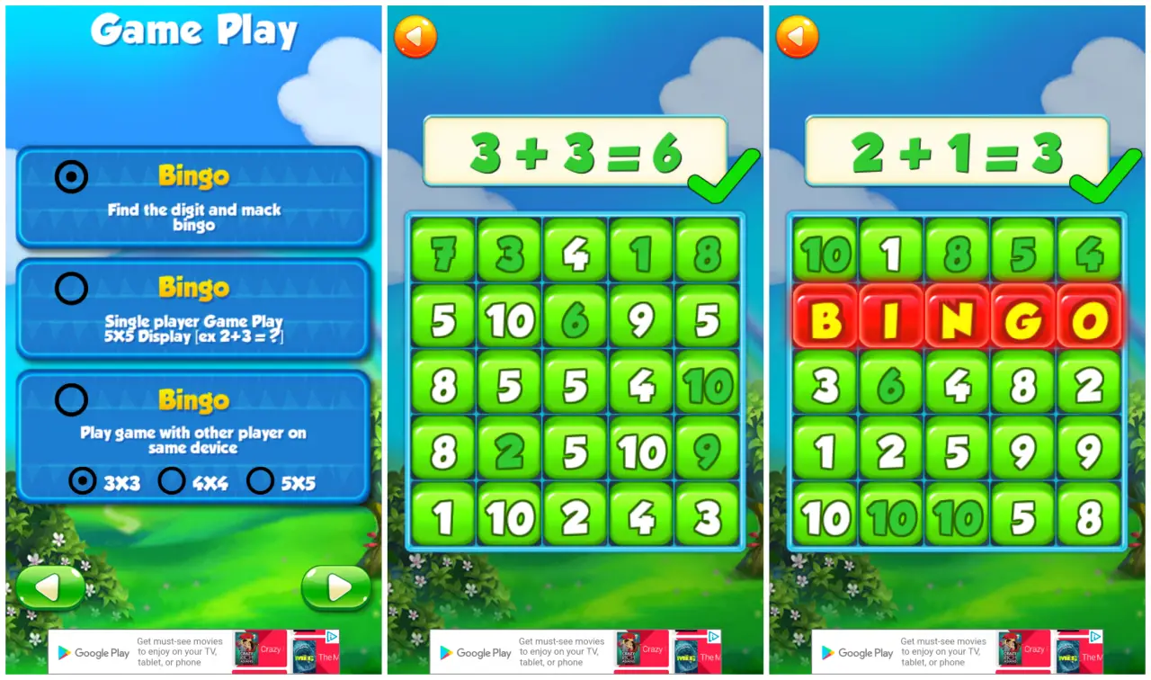 Skärmdump av att spela Math Bingo