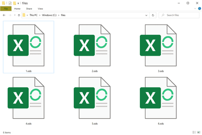ODS -filer i Windows 10 som öppnas med MS Excel