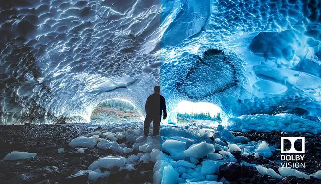 Exempel på Dolby Vision-bildskärpa med ett foto av en isgrotta.