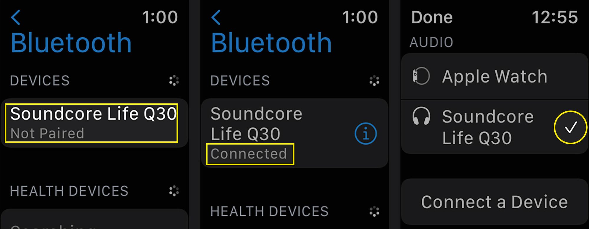 Para ihop en uppsättning Bluetooth-hörlurar och göra dem till den aktiva ljudutgången på en Apple Watch