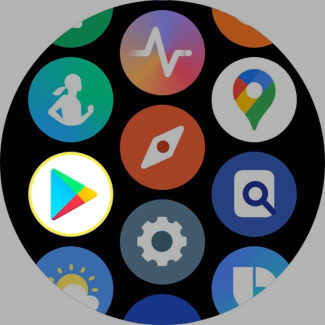 Google Play Butik-ikonen markerad på en Galaxy-klocka