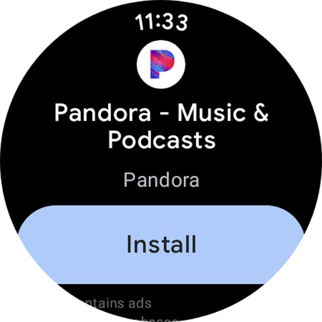 Installera markerad i Google Play Butik på en Galaxy-klocka.