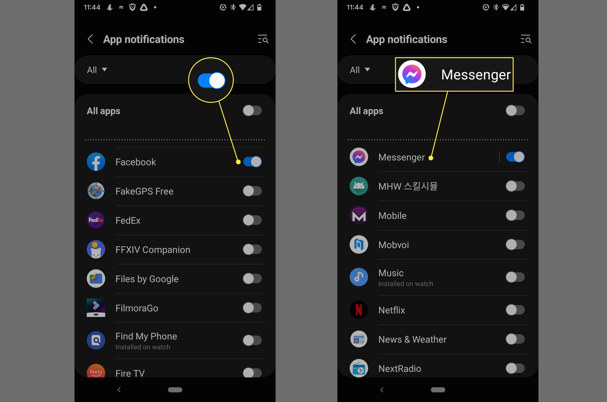 Facebook och Messenger växlar i Galaxy Wearable-appen