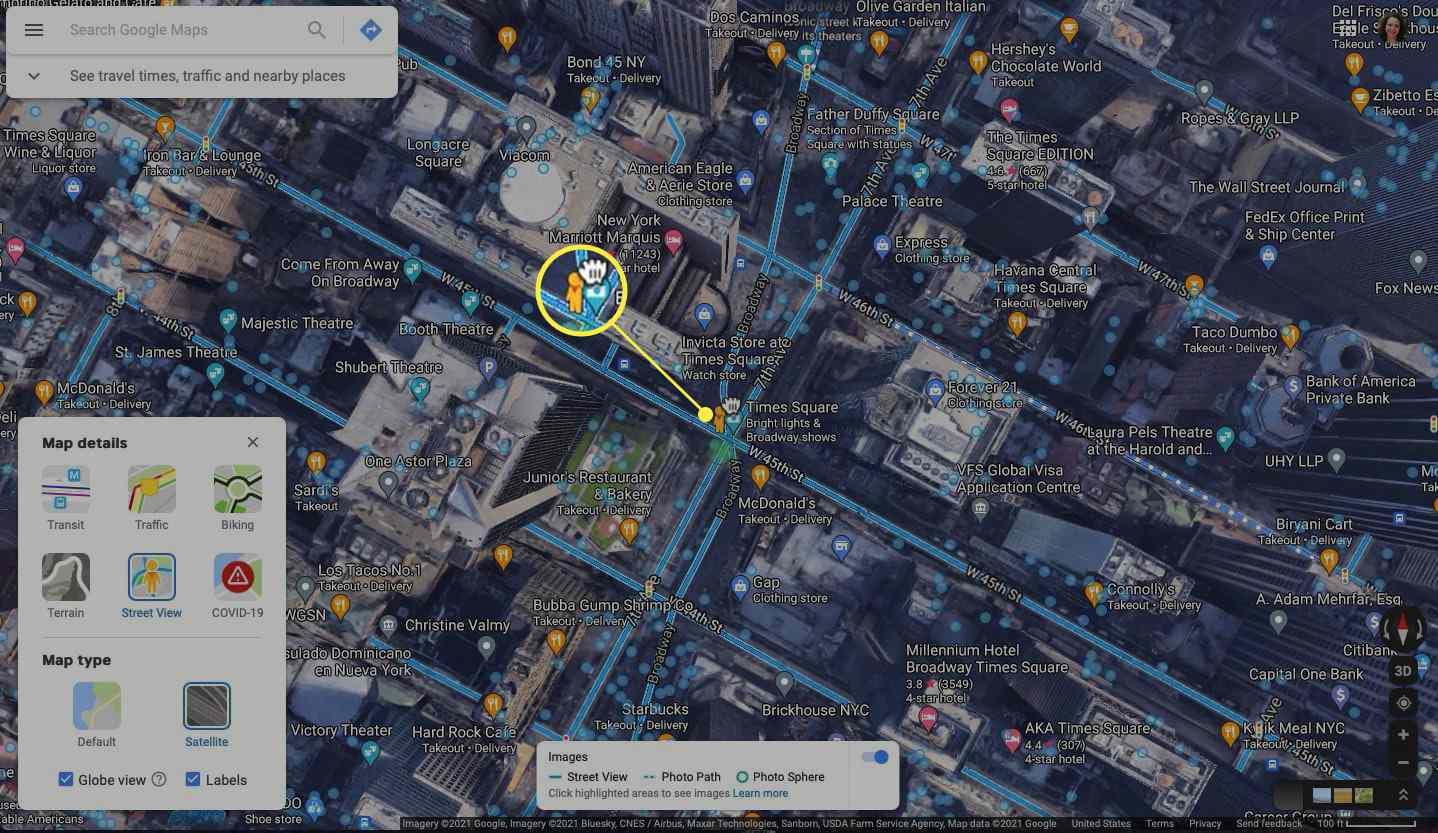 Pegman markerad på en Google-karta