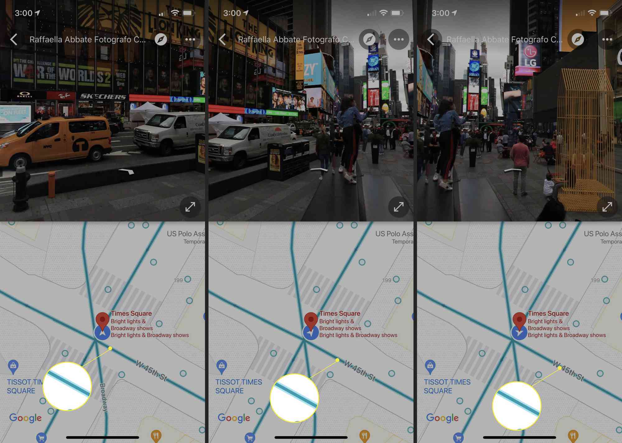 Google Maps Street View med blå linjer markerade som visar gatuvy på halva skärmen