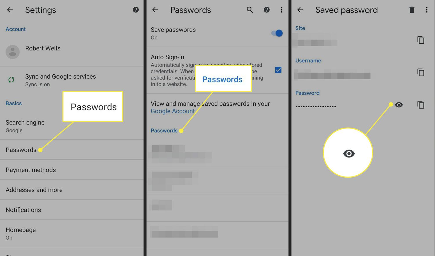 Visa ett lösenord i Chrome för mobilen