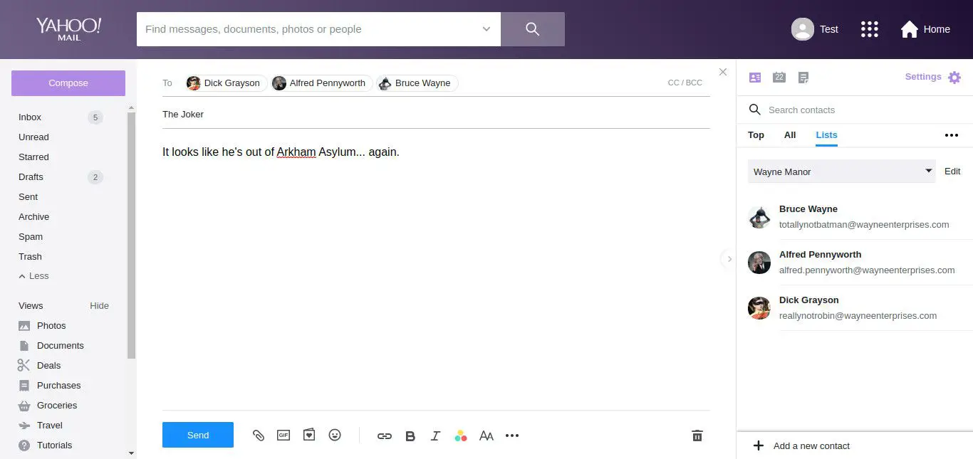 Yahoo Mail skicka till e-postlista