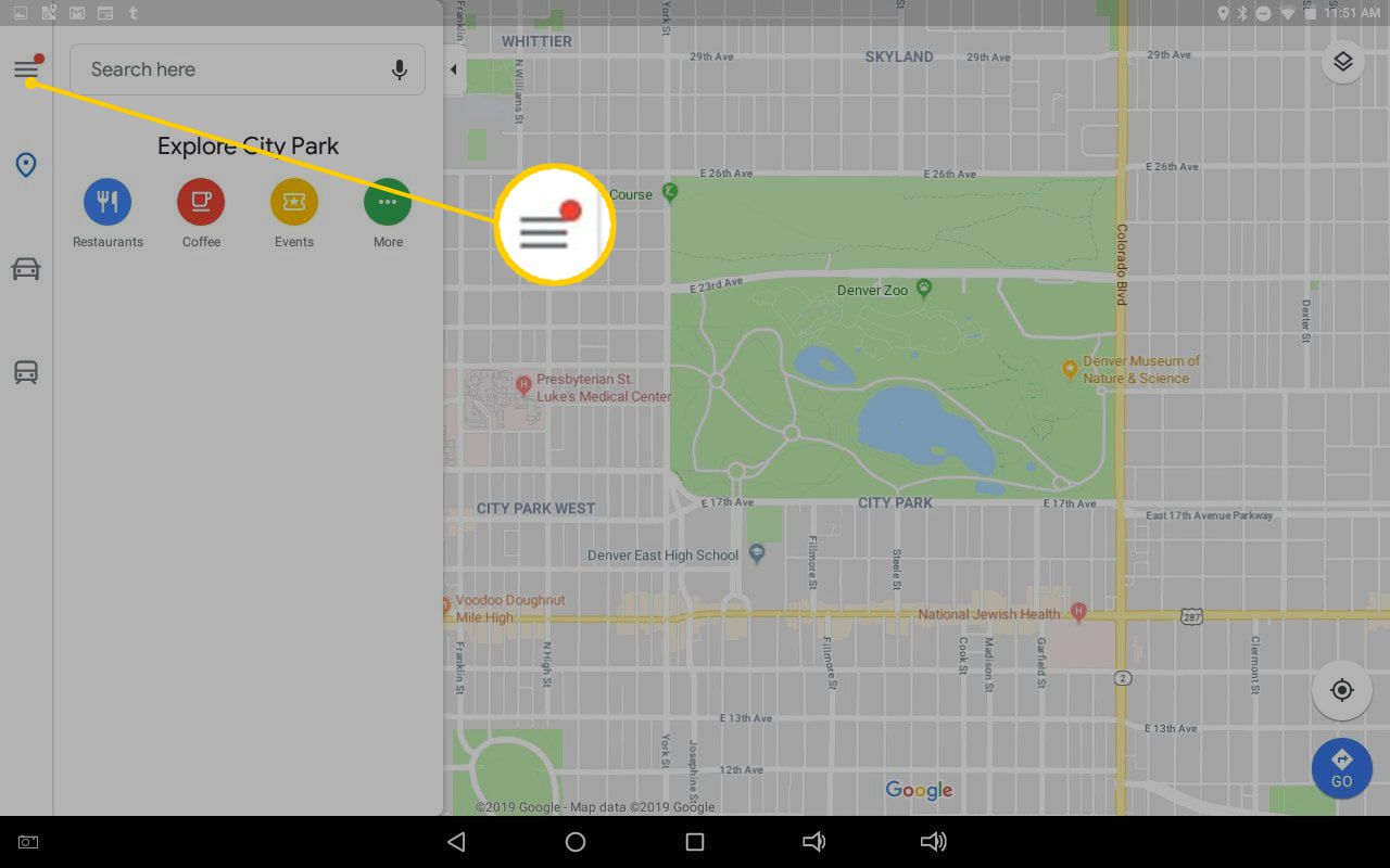 "Hamburger"-ikonen längst upp till vänster i Google Maps på Android
