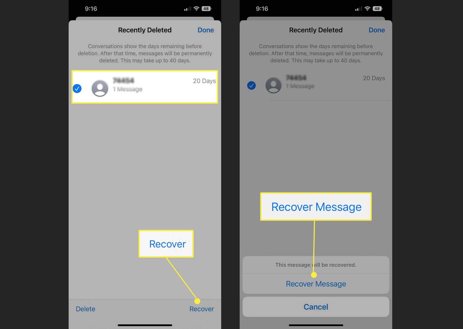 Återställer raderat meddelande på iPhone