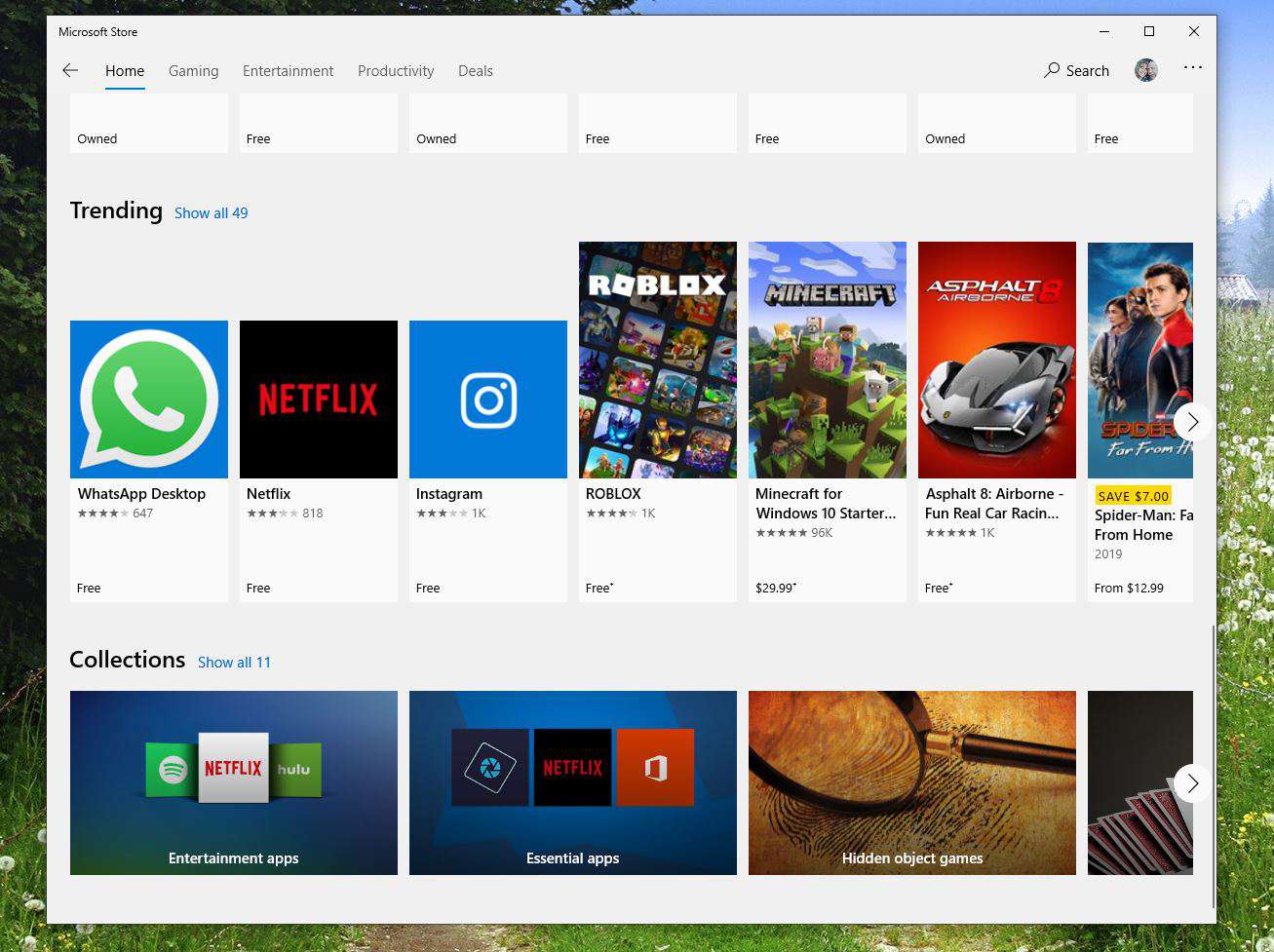 Skärmdump av trender och samlingar i Microsoft Store
