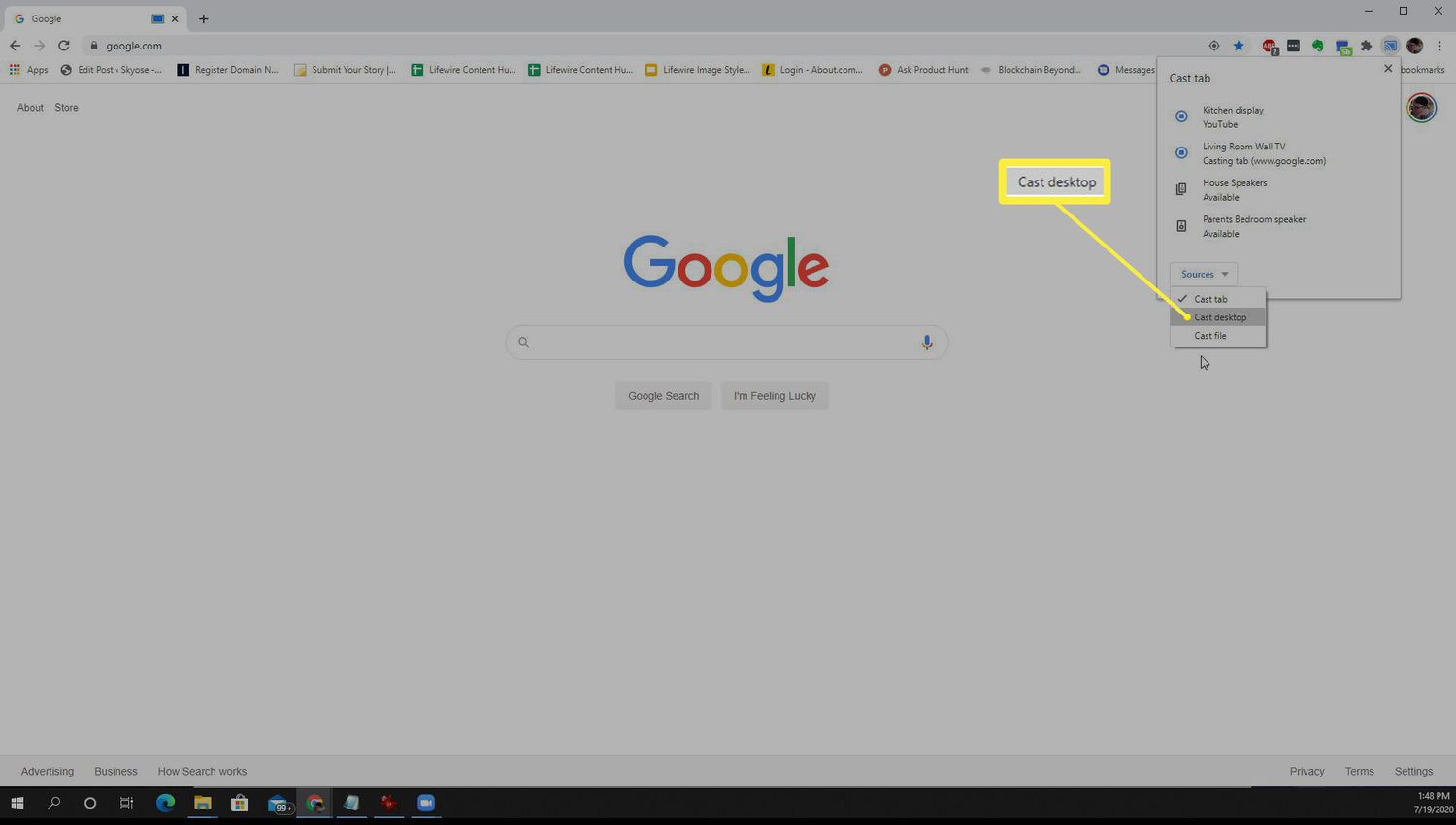Skärmdump av att casta skrivbordet med Chrome.