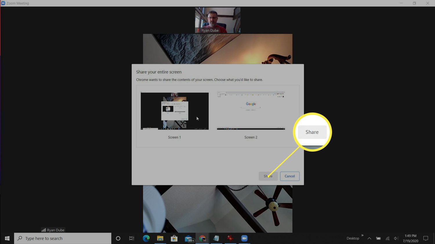 Skärmdump av att dela Zoom-möte i Windows.