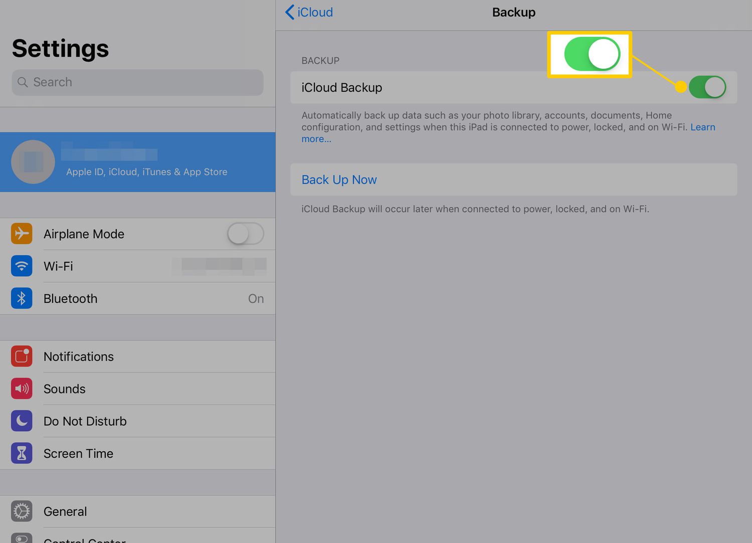 iCloud-säkerhetskopia på iPad