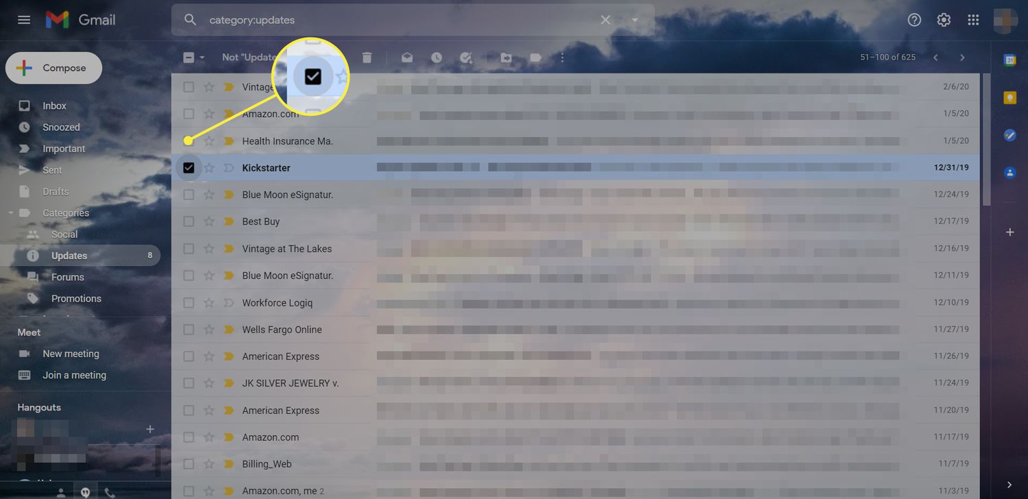 En Gmail-inkorg med ett enda e-postmeddelande valt