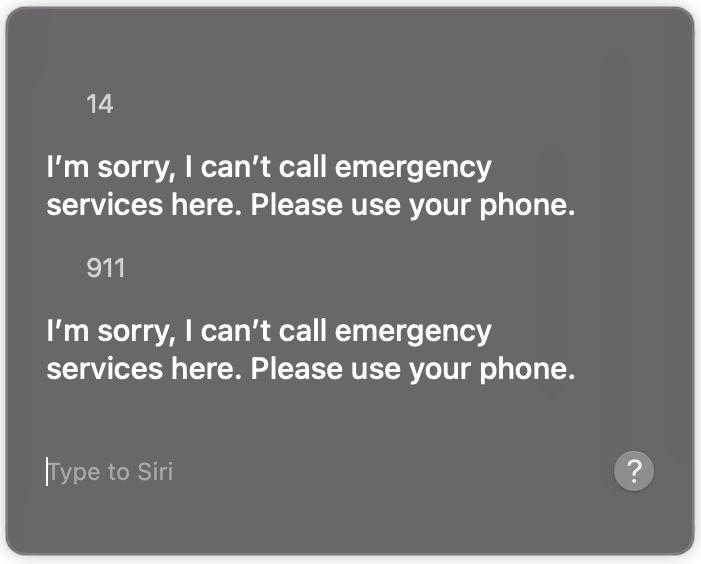 Siris svar på siffrorna 14 och 911 på Mac