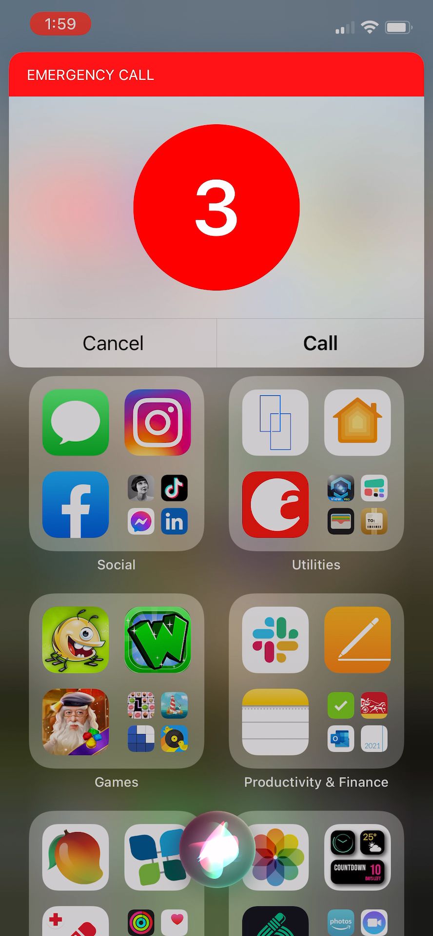 Siris svar på numret 911 på iPhone