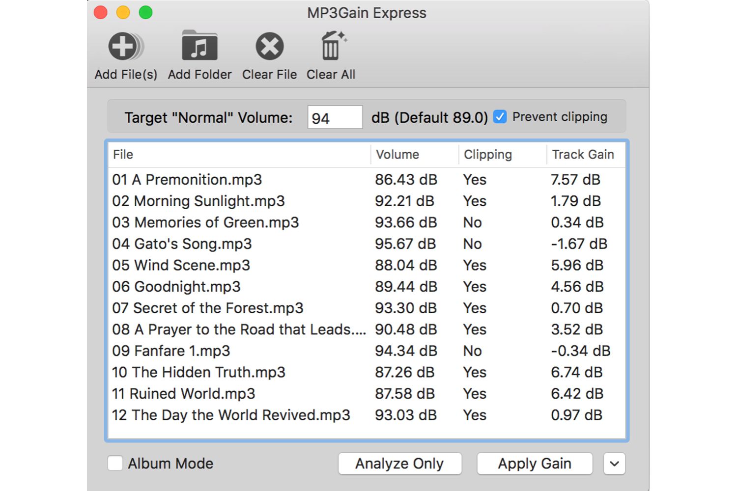 MP3Gain Express för macOS skärmdump